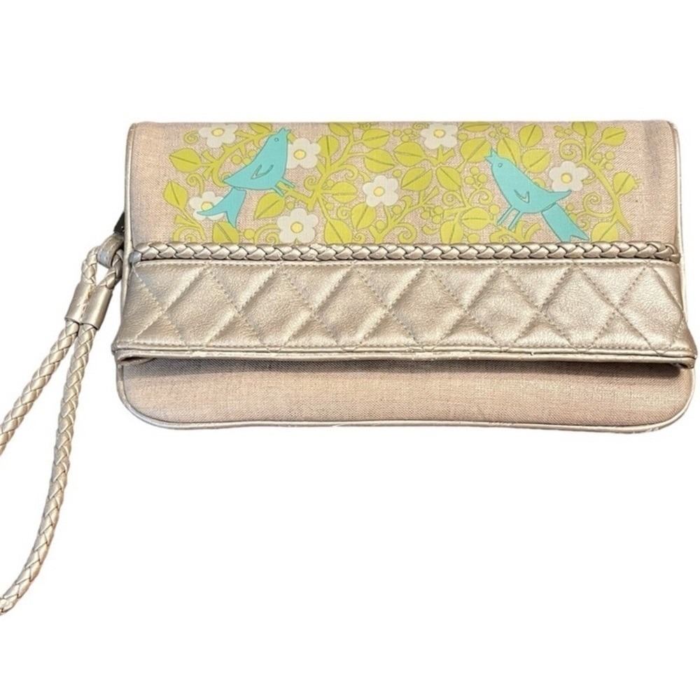 Vera Bradley Sunset Clutch/wristlet, Sitting In A Tree Birds, Cream/Silver